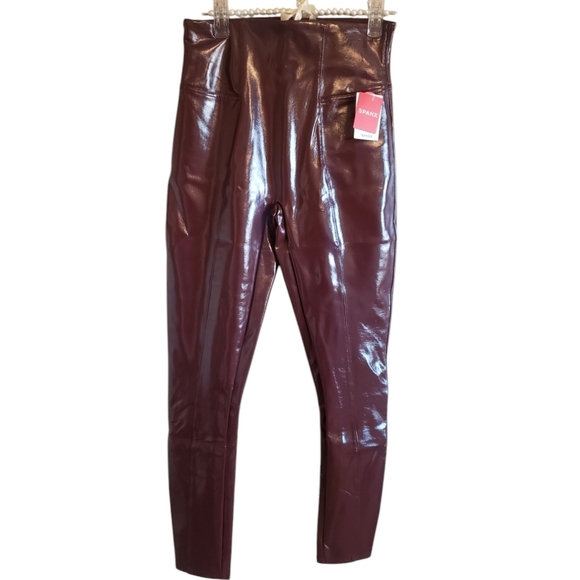 SPANX Leggings Faux Vegan Patent Leather Womens Ruby M L Hidden Waistband New - Picture 2 of 16